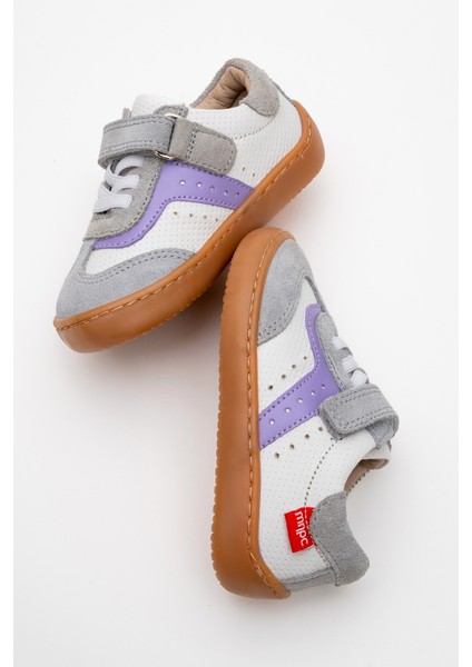 Unisex Çocuk Beyaz-Lila Hakiki Deri Günlük Ilk Adım Ayakkabı
