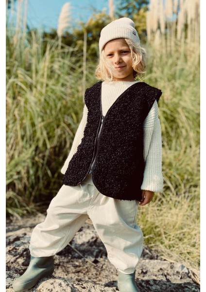 Unisex Çocuk Fermuarlı Cepli Peluş Yelek modelleri