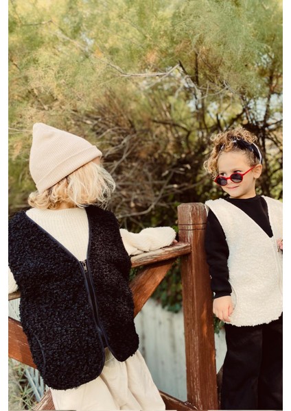 Unisex Çocuk Fermuarlı Cepli Peluş Yelek fırsatları