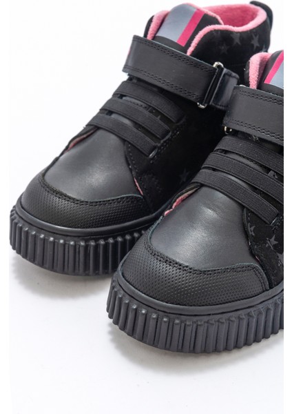 Kız Çocuk Siyah Hakiki Deri Suya Dayanıklı Anatomik Günlük Bot