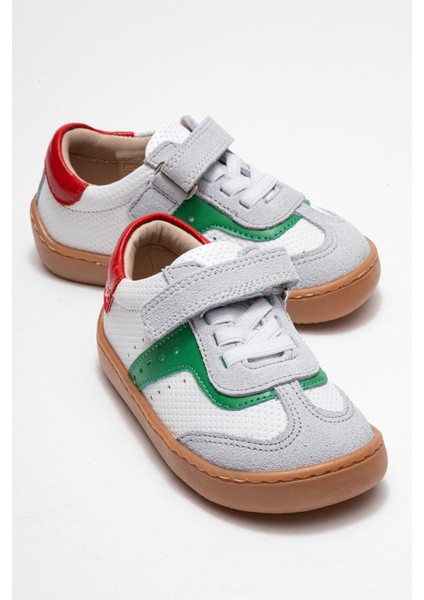 Unisex Çocuk Beyaz-Yeşil Hakiki Deri Günlük Ilk Adım Ayakkabı