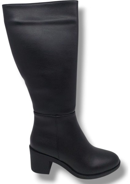 Izlife 760 Kadın Siyah Uzun Fermuarlı Kalın Topuklu Çizme