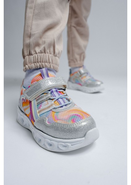 Kız Çocuk Gümüş Işıklı Spor Ayakkabı