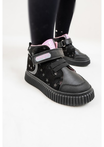 Kız Çocuk Siyah Hakiki Deri Suya Dayanıklı Anatomik Günlük Bot