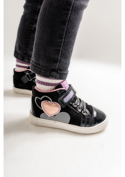 Kız Çocuk Siyah Hakiki Deri Suya Dayanıklı Anatomik Günlük Bot