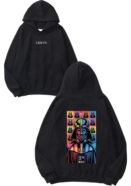 Darth Vader Renkli Tasarım Baskılı Oversize Siyah Kapüşonlu Sweatshirt