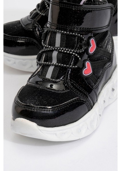 Kız Çocuk Siyah Işıklı Taban Suya Dayanıklı Anatomik Günlük Bot