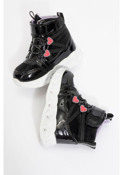 Kız Çocuk Siyah Işıklı Taban Suya Dayanıklı Anatomik Günlük Bot