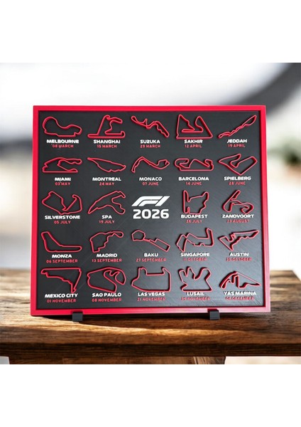 Formula 1 2026 Sezonu Yarış Takvimi Dekoratif Pano - F1 Pist Haritaları