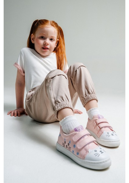 Kız Çocuk Pudra Kedili Sneaker Ayakkabı