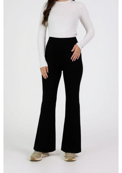 Yüksek Bel Siyah Ispanyol Paça Eşofman Altı fırsatları