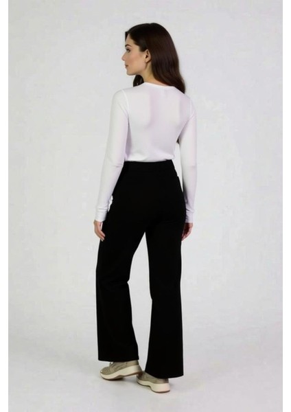 Yüksek Bel Siyah Ispanyol Paça Eşofman Altı