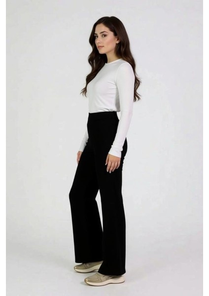 Yüksek Bel Siyah Ispanyol Paça Eşofman Altı