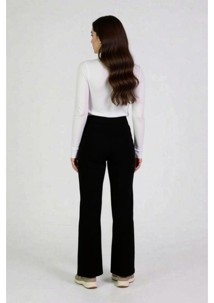 Yüksek Bel Siyah Ispanyol Paça Eşofman Altı