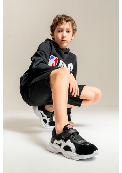 Erkek Çocuk Siyah Hakiki Deri Günlük Spor Ayakkabı