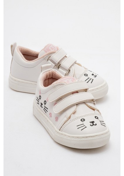 Kız Çocuk Beyaz Kedili Sneaker Ayakkabı