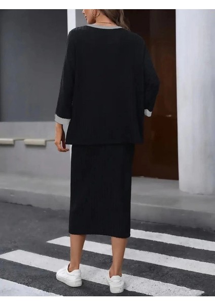 Mdb Kadın Uzun Kollu Yakası Açık Şardonlu Kaşkorse Bluz ve Eteği Bağcıklı Ikili Takım modelleri