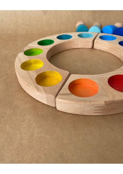 1 Yaş 12'li Waldorf Gökkuşağı Peg Bebek Tabla Seti Peg Bebek Renk Eşleştirme Ahşap Oyuncak Yuvarlak modelleri