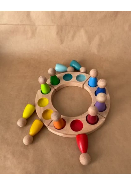 1 Yaş 12'li Waldorf Gökkuşağı Peg Bebek Tabla Seti Peg Bebek Renk Eşleştirme Ahşap Oyuncak Yuvarlak fırsatları