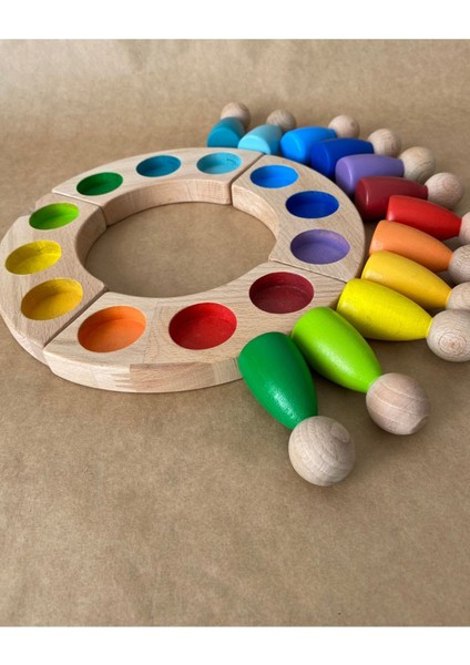 1 Yaş 12'li Waldorf Gökkuşağı Peg Bebek Tabla Seti Peg Bebek Renk Eşleştirme Ahşap Oyuncak Yuvarlak indirimleri