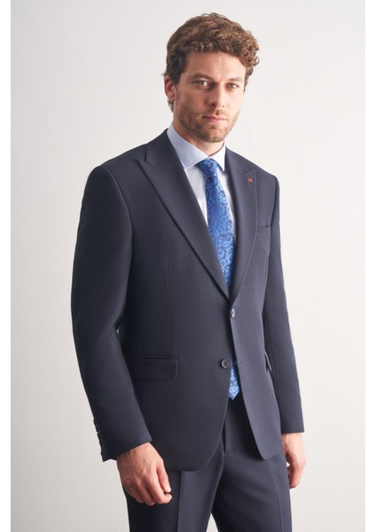 Lacivert Kırlangıç Yaka Tam Astar 6 Drop Slim Fit Takım Elbise 1001255162