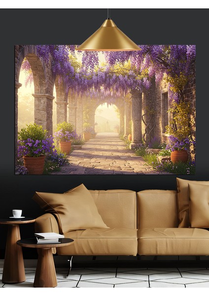 Mor Çiçekli Yol Manzarası Dekoratif Kanvas - Mdf Ahşap Tablo fiyatları