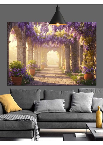 Mor Çiçekli Yol Manzarası Dekoratif Kanvas - Mdf Ahşap Tablo modelleri
