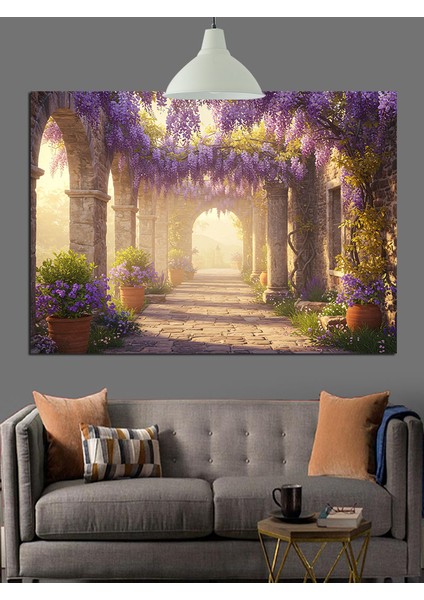 Mor Çiçekli Yol Manzarası Dekoratif Kanvas - Mdf Ahşap Tablo fırsatları