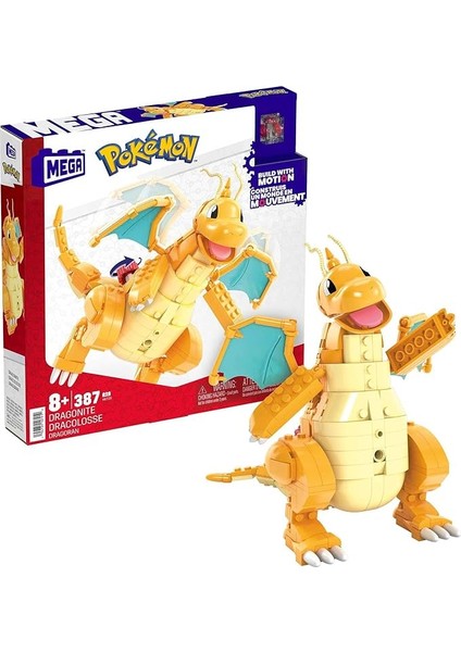 Çocuklar Için Kinetik Yapı Parçasıyla Hareket Özelliği Bulunan, Birleştirilebilir ve Eklemleri Bükülebilir Büyük Ölçekli Mega Pokémon Dragonite Yapı Oyuncakları, HKT25