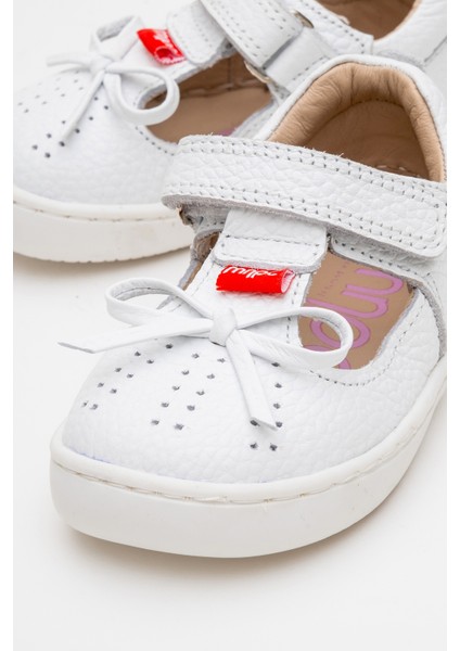 Kız Çocuk Beyaz Hakiki Deri Günlük Babet