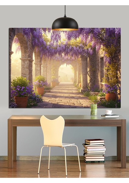 Mor Çiçekli Yol Manzarası Dekoratif Kanvas - Mdf Ahşap Tablo indirimleri