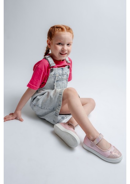 Kız Çocuk Pudra Kedili Günlük Babet