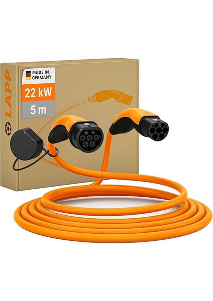 Helix® Elektrikli Araç Akıllı 22 Kw, 32A, Üç Fazlı, Mod3, 5m Tip2 Şarj Kablosu - Tüm Araçlarla Uyumlu