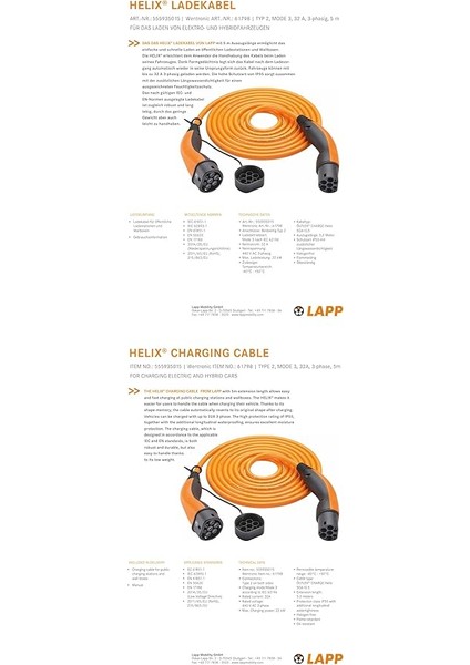 Helix® Elektrikli Araç Akıllı 22 Kw, 32A, Üç Fazlı, Mod3, 5m Tip2 Şarj Kablosu - Tüm Araçlarla Uyumlu fiyatları