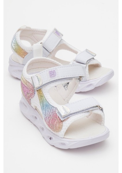 Kız Çocuk Beyaz Işıklı Anatomik Hafif Günlük Sandalet