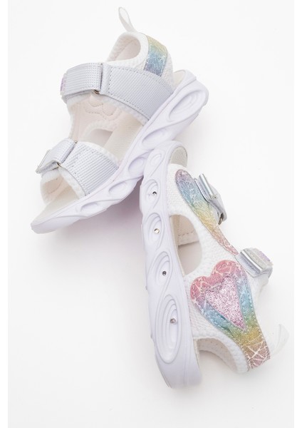 Kız Çocuk Beyaz Işıklı Anatomik Hafif Günlük Sandalet