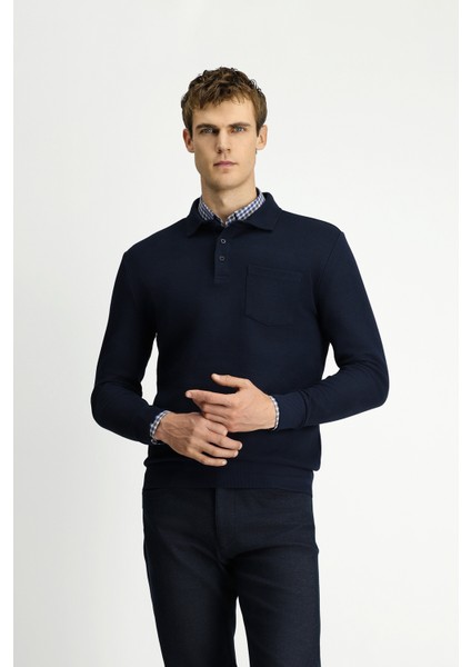 Polo Yaka Regular Fit Desenli Pamuk Sweatshırt fırsatları