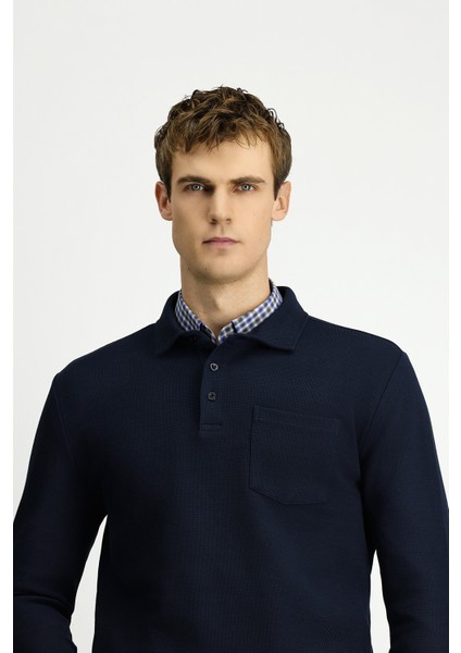 Polo Yaka Regular Fit Desenli Pamuk Sweatshırt