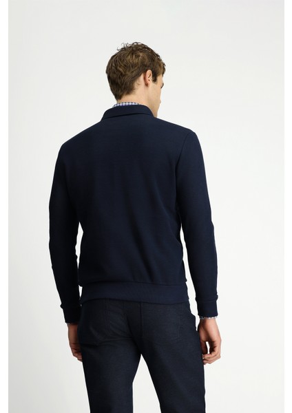 Polo Yaka Regular Fit Desenli Pamuk Sweatshırt