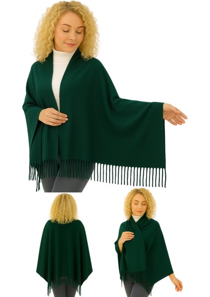 1 Adet Kadın Büyük Bedene Uygun Ekstra Yumuşak Dokulu Püskül Detaylı Kışlık Atkı Omuz Şalı