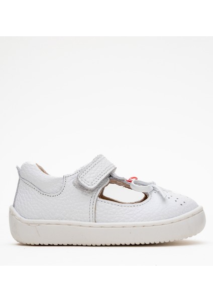Kız Çocuk Beyaz Hakiki Deri Günlük Babet