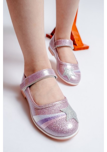 Kız Çocuk Pudra Yıldızlı Günlük Babet