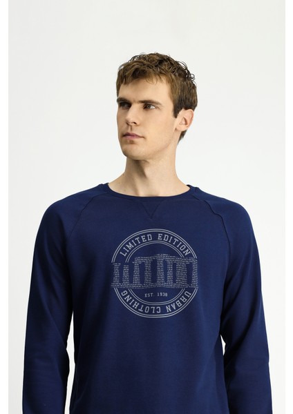 Bisiklet Yaka Regular Fit Baskılı Pamuk Sweatshirt indirimleri