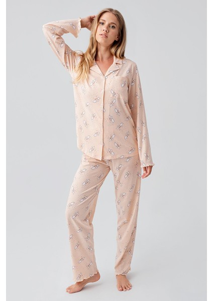 Uzun Kollu Desenli Düğmeli Esnek Pamuklu Hamile Pijama Takım 18200 fiyatları
