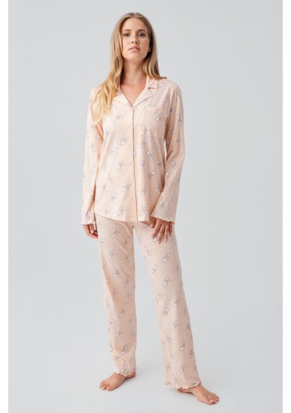 Uzun Kollu Desenli Düğmeli Esnek Pamuklu Hamile Pijama Takım 18200 modelleri