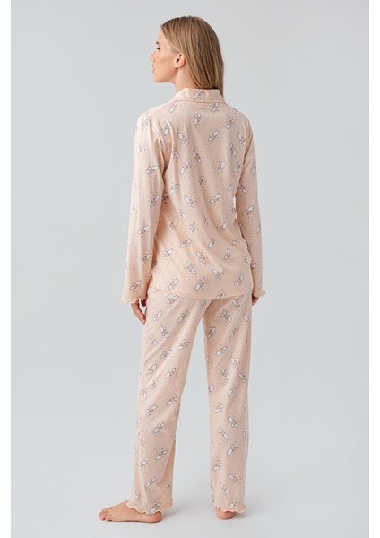 Uzun Kollu Desenli Düğmeli Esnek Pamuklu Hamile Pijama Takım 18200 fırsatları