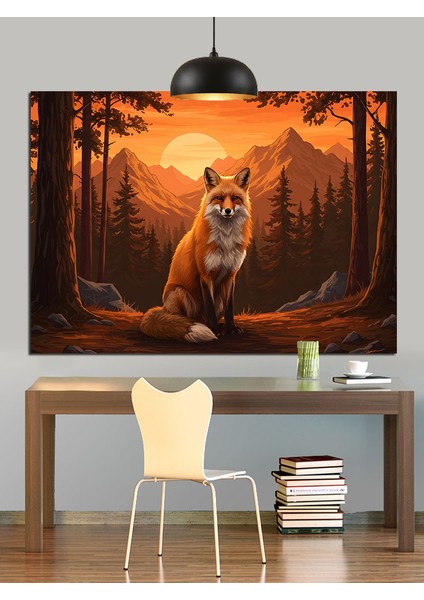Tilki Oturuyor Orman Güneş Dekoratif Kanvas - Mdf Ahşap Tablo fiyatları