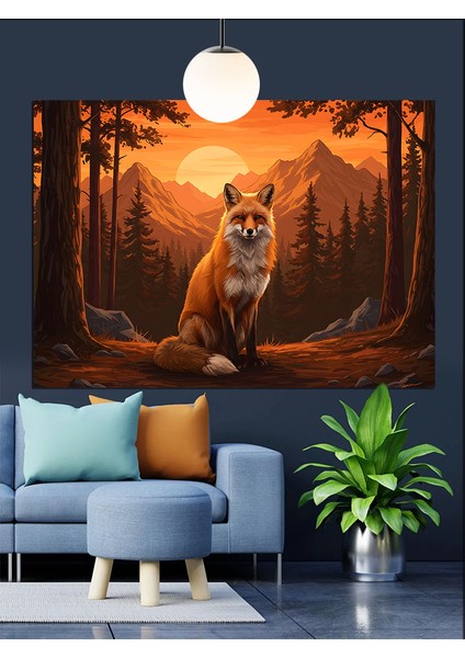 Tilki Oturuyor Orman Güneş Dekoratif Kanvas - Mdf Ahşap Tablo modelleri