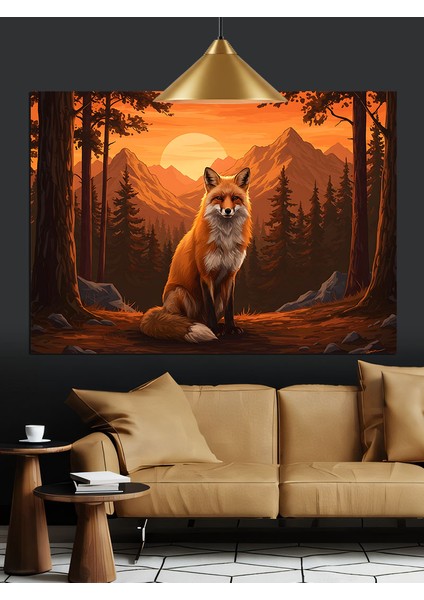 Tilki Oturuyor Orman Güneş Dekoratif Kanvas - Mdf Ahşap Tablo fırsatları