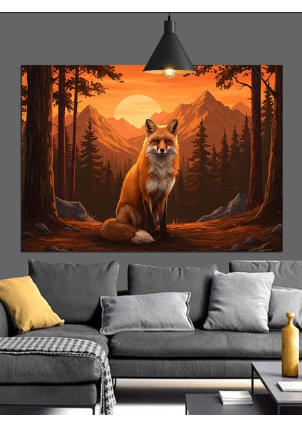 Tilki Oturuyor Orman Güneş Dekoratif Kanvas - Mdf Ahşap Tablo indirimleri